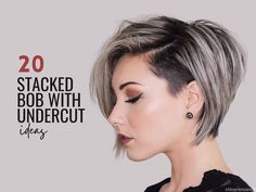 Stacked Bob Haircut With Undercut, Short Bob Hairstyles With Shaved Side, Shaved Side Bob Hairstyles, Short Bob Haircuts With Undercut, Pixie Haircuts With Undercut, Undercut Short Bob Haircut, Women Hair Shaved Sides, Undercut Bobs For Fine Hair, Shaved Bottom Hair Undercut