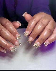 Short Gold Nails, Colored Acrylic Nails, French Acrylic Nails, Dope Nail Designs