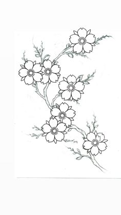 a black and white drawing of some flowers