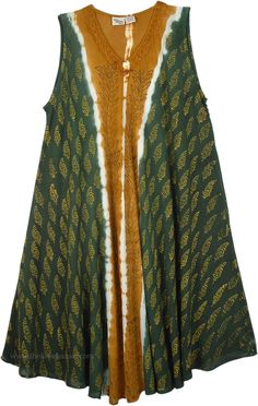 Long Beach Cover up with an Exotic Nature Print This is a stylish long dress with an exotic and fun fall flare. Its background colors are composed of green and gold, while its leafy and nature prints summon images of autumn festivals and harvest. It has a beautiful neck line, perfectly symmetric design, and flowy hemline. Its free flowing construction means it can work as a great cover up at the beach and pool, or as an easy fashion statement when you need something elegant and stylish in a hurr Casual Green Dress For Festive Occasions, Flowy Green Maxi Dress For Fall, Green Flowy Maxi Dress For Fall, Festive Green Flowy Dress, Green Sleeveless Dress For Fall, Bohemian Sleeveless Maxi Dress For Fall, Green Festival Dress With Batik Print, Green Batik Print Dress For Festival, Green Bohemian Maxi Dress For Fall