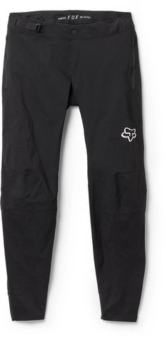 black pants with white logo on the side and zippers at the bottom, front view