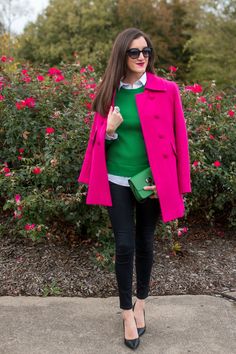 Fushia Jacket Outfit, Magenta Coat Outfit Winter, Fuchsia Jacket Outfit, Hot Pink Leather Jacket Outfit, Hot Pink Shacket Outfit, Hot Pink Coat Outfit Winter, Hot Pink And Green Outfit, Pink Blazer Outfit Winter, Fuschia Pink Outfit