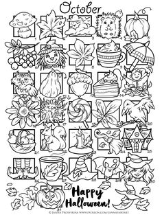 the happy halloween coloring page for adults and children to color in with their favorite characters