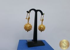 "* Large, statement filigree ball earrings * * Available in yellow or rose solid 14k gold * ★ Largest size of our traditional Croatian filigree ball earrings, handcrafted in solid 14k gold. They are replicas of ethnic - heritage Croatian jewelry from Dubrovnik - Dalmatia region. Earrings end with decorative, secure - latching type of ear-wires. ★ *These earrings are handmade on order in 7-10 business days* Due to the handmade creation, every pair is unique, so there can be tiny variations in dim Festive Yellow Gold Formal Earrings, Elegant Yellow Gold Jhumkas For Ceremonial Occasion, Elegant Yellow Gold Ceremonial Jhumkas, Elegant Gold Filigree Jhumkas, Elegant Ceremonial Danglers Drop Earrings, Festive Earrings With Intricate Design As Gift, Festive Earrings With Intricate Design For Gift, Elegant Ceremonial Drop Danglers, Yellow Gold Pierced Danglers For Wedding