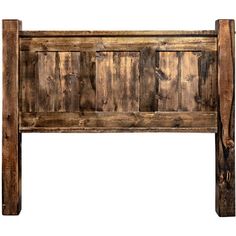 an old wooden headboard made from wood planks and boards, isolated on a white background