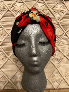 New Turban Alert! I love this bright red poppy print turban! It is such a pretty way to add a pop of color to any outfit! You already KNOW the fabric is SOO soft and luxurious, you are not going to want to take this one off! *One size turban fits all *Turban can be worn 3 different ways (band in front/band to the side/band at the back) *Requires NO wrapping *Super soft and stretchy poly spandex blend fabric *Machine wash cold. Hang/lay flat to dry. No bleach or fabric softeners. DK Design Headwe Black Headband Turban For Summer, Trendy Spring Turban, Red Summer Headwrap One Size, Adjustable Red Bohemian Turban, Trendy Spring Turban Headband, Trendy Headband-style Turban, Trendy Headband Turban, Adjustable Red Summer Headwrap, Red One-size Headscarf In Headband Shape