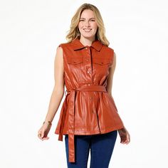 DG2 by Diane Gilman Faux Leather Belted Moto Vest  Get your style motor runnin' . . . and keep it polished, too with this leather-inspired vest from DG2. The vest's iconic, moto silhouette features a tie belt, so you can tailor the fit for what your body, look or life out on the coolest fashion roads demands. Fall Leather Moto Vest, Fall Leather Sleeveless Jacket, Leather Vest Jacket For Fall, Sleeveless Vest Biker Jacket For Fall, Sleeveless Biker Jacket Vest For Fall, Sleeveless Biker Vest For Fall, Sleeveless Moto Vest For Fall, Moto Style Sleeveless Vest For Fall, Moto Sleeveless Vest For Fall