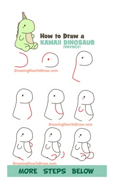 how to draw a kawaii dinosaur in 3 easy steps step by step instructions