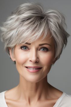 Modern Hairstyle Bob With Bangs Short Hairstyle Inspiration Messy Short Hair, Short Grey Hair, 사진 촬영 포즈, Edgy Short Hair, Short Hair Over 60, Hair Haircuts, Haircuts For Fine Hair