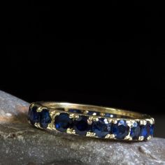 Natural Sapphire Eternity Ring, Gold Sapphire ring, Blue gemstone, September birthstone, Sapphire Je Formal Blue Sapphire Eternity Band, Blue Round Eternity Band For Anniversary, Blue Sapphire Eternity Band As Gift, Blue Eternity Band For Formal Occasions, Formal Blue Eternity Band In Fine Jewelry Style, Formal Blue Eternity Band Fine Jewelry, Blue Round Eternity Band With Prong Setting, Elegant Yellow Gold Sapphire Eternity Band, Blue Brilliant Cut Round Eternity Band