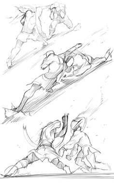 some sketches of people in different positions on skis and snowboards, one is falling down