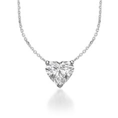 Diamond solitaire pendant, showcasing a beautiful heart shaped lab grown diamond weighing 2.03 carats, IGI certified at F (colorless) in color and VS2 (very clean) in clarity. The diamond is prong-set in 14k white gold and is suspended from an elegant 16" white gold chain necklace. Accompanied by the IGI certificate for the diamond. Luxury Classic Heart Necklace With Diamond Accents, Luxury Heart Cut Brilliant Solitaire Necklace, Heart-shaped Diamond Cut Solitaire Necklace In Cubic Zirconia, Heart-shaped Solitaire Necklace With Diamond Cut Cubic Zirconia, Heart Cut Diamond Solitaire Necklace In Fine Jewelry Style, White Heart-cut Diamond Solitaire Necklace, White Heart Cut Diamond Solitaire Necklace, White Heart Cut Solitaire Necklace With Diamond Cut, Heart Cut Solitaire Necklace Fine Jewelry