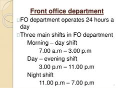 the front office department has two hours left for each employee to take their time off