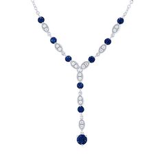 A beautiful on-trend design, this "Y" shape necklace features 0.95 carats of blue sapphires alternating with 0.20 carats of round brilliant cut diamonds. Elegant Blue Lariat Necklace, Elegant Blue Sterling Silver Lariat Necklace, Diamonds Direct, Y Necklace, Sapphire Pendant, Round Brilliant Cut Diamond, Pendant Earrings, Brilliant Cut Diamond, Round Brilliant