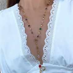 New Gold Plated Long Adjustable Style Sweet Necklace Assorted Color Stones 31” Goes With Any Style, Boho Cottage Core Western Goth And More. Multicolor Crystal Clavicle Necklace, Western Goth, Boho Cottage Core, Sweet Necklace, Boho Cottage, Color Stones, Style Boho, Cottage Core, No Brand