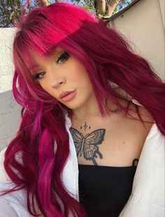 Pink Aesthetic Girly, Red Pink Hair, Pink Hair Streaks, Fox Hair Color, Pink Ombre Hair, Magenta Hair, Split Dyed Hair, Pink Hair Dye, Hot Pink Hair