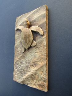 a stone plaque with a turtle on it