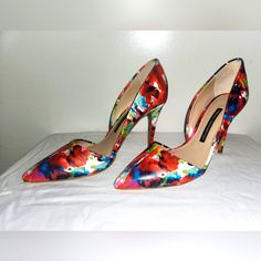 French Connection Multicolored Pumps Size: 8.5 Us/39 Eu Color: Multicolored (Red Blue Green White Fushcia) 3 Inch Heel Leather Upper Excellent Condition, Never Worn Chic Colorful Heels, Multicolor Pointed Toe Heels With Floral Print, Multicolor Floral Print Heels With Round Toe, Multicolor Floral Print Pointed Toe Heels, Colorful Trendy Pointed Toe Heels, Red Floral Print Heels With Round Toe, Chic Multicolor Heels With Branded Heel Counter, Multicolor Heels With Red Sole And Round Toe, Colorful Casual Party Heels