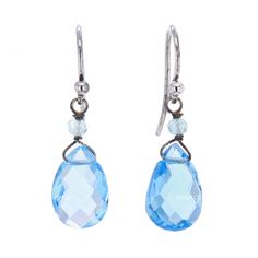 faceted blue Topaz teardrop shaped earrings one of the most sought-after gemstones, blue Topaz has a beautiful translucent pale aqua blue color exuding cool self realization metaphysical properties: known as the gemstone of love, affection, and good fortune. Enhances feeling of inner peace, trues emotions and make one more receptive to love and affection sterling silver posts approximate overall length 1" approximate aquamarine crystal dimensions 1/4" x 1/8" x 3/8" weight: 2.2 g FREE SHIPPING WI Blue Gemstone Teardrop Earrings, Blue Teardrop Crystal Earrings With Ear Wire, Blue Briolette Teardrop Earrings For Gift, Hypoallergenic Blue Briolette Earrings, Light Blue Sterling Silver Teardrop Earrings, Light Blue Topaz Drop Earrings, Blue Topaz Teardrop Earrings, Blue Faceted Drop Earrings, Blue Teardrop Crystal Earrings