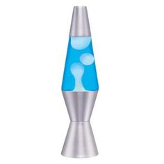 a blue and silver lamp on a white background