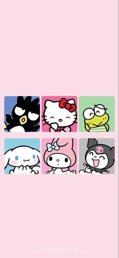 an image of hello kitty wallpapers in different colors and sizes on a pink background