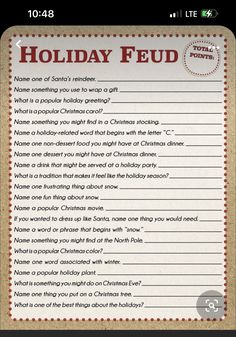 a christmas letter to santa claus is shown on the phone, and it says holiday feud