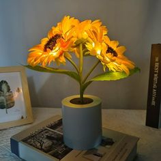 there is a vase with flowers in it on top of a table next to books