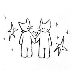 two cats holding hands with stars in the background