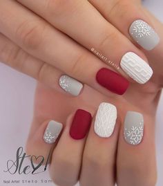 Christmas Nail Colors, Sweater Nails, White Nail, Christmas Nail