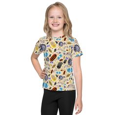 Get a t-shirt for your kids that has it all--colorful design that looks great, and a fit that allows the kiddos to participate in all of their favorite activities and be comfy the whole time. The ultimate kids tee. * 95% polyester, 5% elastane (fabric composition may vary by 1%) * Fabric weight: 6.19 oz/yd² (210 g/m weight may vary by 5% * Premium knit mid-weight jersey * Four-way stretch fabric that stretches and recovers on the cross and lengthwise grains * Regular fit * Crew neck This product is made especially for you as soon as you place an order, which is why it takes us a bit longer to deliver it to you. Making products on demand instead of in bulk helps reduce overproduction, so thank you for making thoughtful purchasing decisions! Playful Short Sleeve T-shirt With All Over Print, Playful White Top With All Over Print, Playful Multicolor Short Sleeve T-shirt, Summer School T-shirt With Character Print, Playful Cotton T-shirt With All Over Print, Playful T-shirt With All Over Print And Short Sleeves, Playful All Over Print T-shirt For Summer, Playful Summer T-shirt With All Over Print, Unisex Playful Short Sleeve Shirt