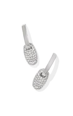 Kendra Scott Bailey Pave Huggie Earrings in Silver White Crystal Classic Silver Luxury Huggie Earrings, Hoof Print, Huggie Earrings Silver, Word Bracelet, Huggie Earrings, Subtle Textures, White Crystal, Love Is Free, Huggies Earrings