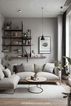 a living room filled with furniture and lots of plants on the wall above it's windows