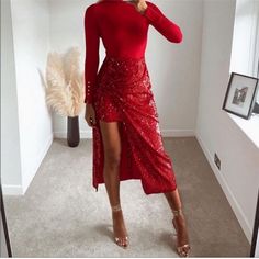 Asymmetric Hem. Side Hidden In Seam Zip Closure Christmas Outfit Ideas, Trendy Christmas Outfits, Velvet Drapes, Skirts Midi High Waisted, Zara Skirts, Velvet Skirt, Red Sequin, Skirt Fits, Women Skirts Midi