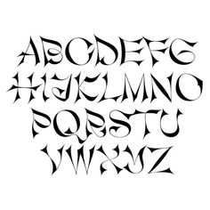 the alphabet is made up of letters that are black and white, with different font styles