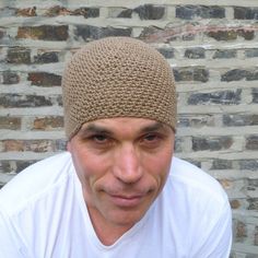 men's summer beanie/ khaki linen cotton crochet Summer Beanie, Visor Beanie, Long Beanie, Linen Yarn, Cotton Hat, Hat Crochet, Belgian Linen, Cotton Crochet, Skull Cap Beanie