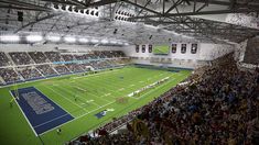 an artist's rendering of the inside of a football stadium filled with fans and players