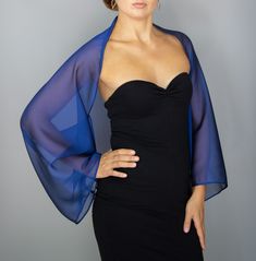 A very elegant and classical capelet for your wedding dress, evening dress or party outfit made of the finest chiffon  Color: blue Yale sapphire  Size: unique (fits all), but if you have any doubts, please contact me We accept credit cards! Caplet Outfits, Dress Coverup Ideas, Brides Maid Dresses Blue, Chiffon Capelet, Wrap Shrug, Wedding Dress Luxury, Cobalt Dress, Wedding Dress Evening, Chiffon Jacket