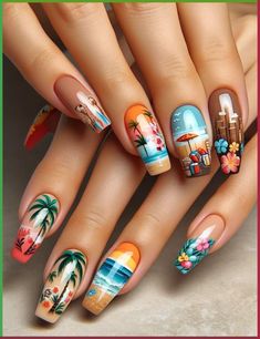 These tropical vacation nails are perfect for your next beach getaway. These vacation nails short, vacation nails beach, vacation nails square, vacation nails pink and vacation nails coffin and even vacation nails acrylic will give you the beach nail inspiration you're looking for Tropical Vacation Nails Beach, Trendy Vacation Nails, Vacation Nail Colors, Vacation Nails Beach, Festive Holiday Nails, Fruit Nail Designs, Tropical Vacation Nails, Color Block Nails, Nails Beach