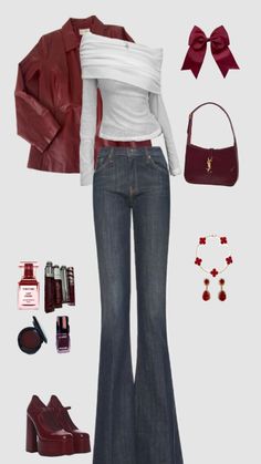 🍷🍒🌹🎀 (outfit inspo, outfit ideas, outfits winter, outfit ideas winter, outfit aesthetic, cute winter outfit, outfit fall, outfit autumn) 2000s Fashion Outfits, Swaggy Outfits, Fashion Mistakes, Red Outfit, Mode Vintage, Casual Style Outfits