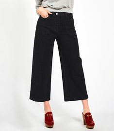 Black Simone Jeans – Loup High Waist Cotton Cropped Jeans, High Waist Cotton Cropped Jeans For Work, High Waist Cropped Jeans For Work, Black Cropped Jeans For Work, Fall Mid-rise Wide Leg Pants With Welt Pockets, Fall Wide Leg Mid-rise Pants With Welt Pockets, Fall Cropped Wide Leg Work Pants, Chic High Rise Pants With Welt Pockets, Chic High-rise Pants With Welt Pockets