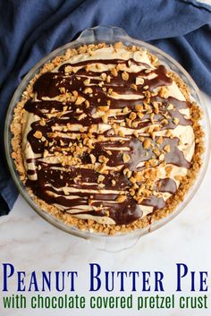 a peanut butter pie with chocolate covered pretzel crust