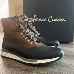 Cuadra Sneakers Franco Cuadra By Cuadra Genuine Bovine/Calf Leather New In Box Laces Sporty Leather Lace-up Boots, Brown High-top Leather Shoes For Business, Casual Brown Boots With Abzorb Midsole, Brown Leather Sporty Boots, Luxury Leather Outdoor Sneakers, Casual Low-top Calf Leather Boots, Sporty Brown Leather Boots, Brown High-top Calf Leather Sneakers, Brown High-top Calf Leather Boots