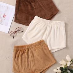 Lasaky - Womens Casual Elastic Waist Fleece Shorts Set of 3 - Comfortable and Cozy Loungewear Shorts Outfits Women, Cozy Loungewear, Fleece Shorts, Sleepwear & Loungewear, Womens Casual, Sleepwear Women, Shorts Set, Short Outfits, Women Lingerie