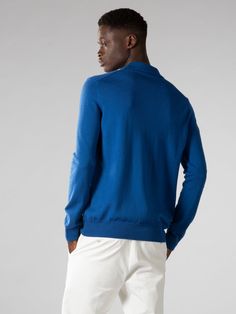 These Aurélien Polo Sweater Ultramarine Blue for Men Small symbolize Mediterranean style and ultimate comfort. A combination of traditional details and a contemporary twist. This model is made in  Cashwool Soft as Cashmere Extrafine Merino. The  Sweaters are made entirely by hand in Italy. For exclusive, luxurious and handmade Italian Sweaters you've come to the right place at Aurélien! Polo Sweater, Italian Luxury, Mediterranean Style, Steel Blue, Blue Man, Sweater Shirt, Timeless Fashion, Polo Shirt, Light Blue