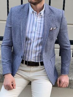 Masculine Contemporary, Blue Blazers, Mens Dress Outfits, Stylish Mens Suits, Smart Jackets