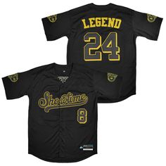 Combine your love of sports, streetwear and nostalgia by copping the Showtime Legend #24 Baseball Jersey. This bold jersey features contrast panelling all throughout and embroidered team logos on the sleeves and front and centre. Don't sleep on this iconic baseball jersey, available now at Jersey Nation while stock lasts! - Showtime Legend #24 Baseball Jersey- Fully embroidered graphics: Team, Name, Number detailing, logo- 100% Recycled Polyester- Premium tackle twill stitching- Anti peeling, sh Cheap Customizable Baseball Jersey, Cheap Varsity Baseball Jersey For Sports, Cheap Cotton Baseball Jersey, Cheap Breathable Baseball Jersey, Cheap Black Short Sleeve Baseball Jersey, Cheap Baseball Jersey With Team Name, Cheap Varsity Baseball Jersey For Streetwear, Cheap School Spirit Baseball Jersey With Short Sleeves, Cheap Baseball Season Fan Gear Jersey