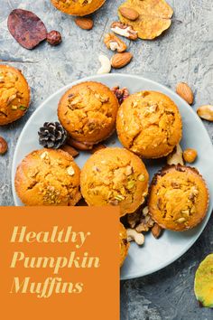 healthy pumpkin muffins on a plate with nuts