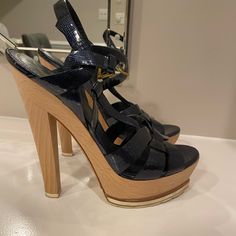 Worn Twice Mint Condition Comes With Box Blue Color 100% Authentic Size 38 Yves Saint Laurent Shoes, Mint Condition, Open Toe, Shoes Women Heels, Yves Saint Laurent, Sandals Heels, Shoes Heels, Saint Laurent, Blue Color