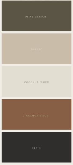 four different shades of brown, beige and black with the names of each color scheme