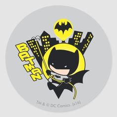 a batman sticker with the words batman and a bat on it's face